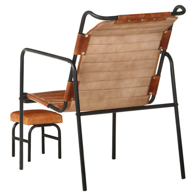 Relaxing Armchair with a Footrest Brown Real Leather Payday Deals