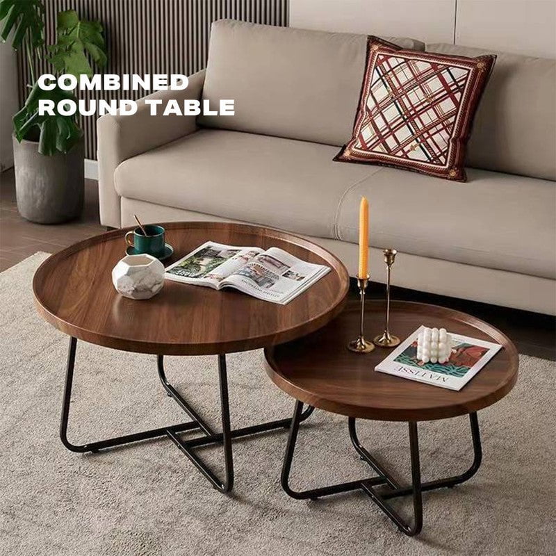 Removable Set of 2 Round Coffee Table  Walnut Nesting Side End Table Furniture Payday Deals