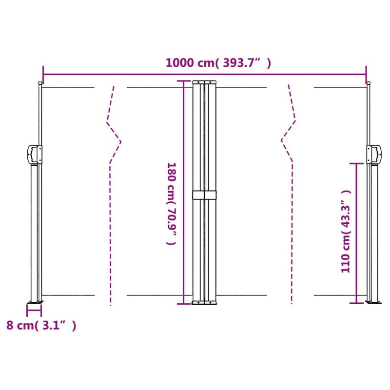 Retractable Side Awning Black 180x1000 cm Payday Deals