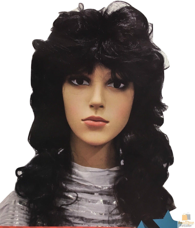 RETRO WIG Curly Long Hair Disco Punk Rock Party Costume 60s 70s 22425 - Black Payday Deals