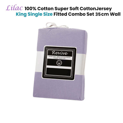 Revive Lilac 100% Cotton Jersey Super Soft Fitted Sheet Combo Set King Single 35cm Wall Payday Deals