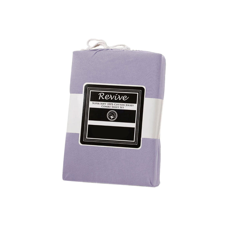 Revive Lilac 100% Cotton Jersey Super Soft Fitted Sheet Combo Set King Single 35cm Wall Payday Deals