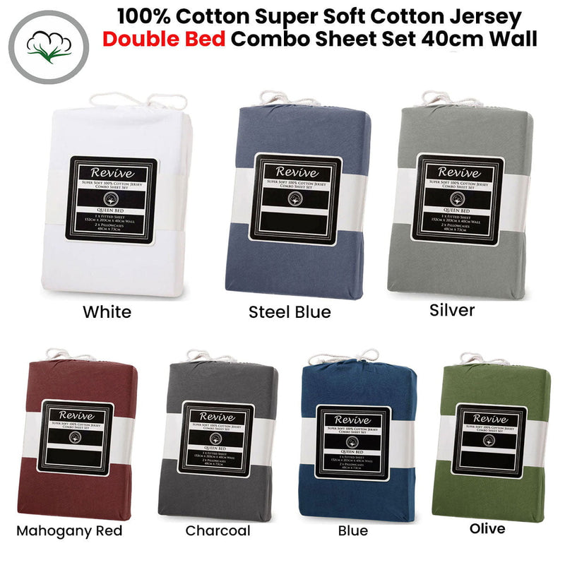 Revive Olive 100% Cotton Jersey Super Soft Fitted Sheet Combo Set Double 38cm Wall Payday Deals