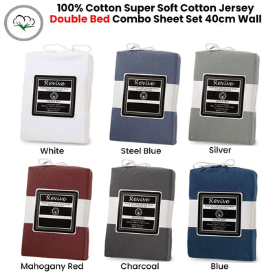 Revive Silver 100% Cotton Jersey Super Soft Fitted Sheet Combo Set Double 38cm Wall Payday Deals