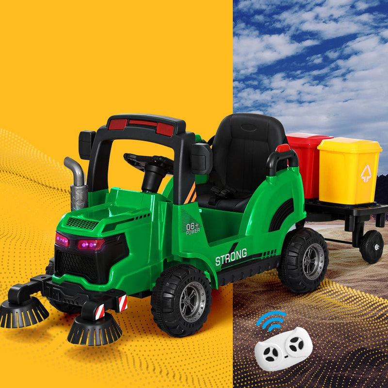 Rigo Kids Ride On Car Street Sweeper Truck w/Rotating Brushes Garbage Cans Green Payday Deals