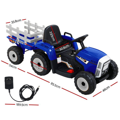 Rigo Ride On Car Tractor Trailer Toy Kids Electric Cars 12V Battery Blue Payday Deals