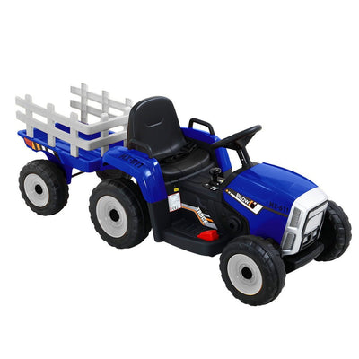 Rigo Ride On Car Tractor Trailer Toy Kids Electric Cars 12V Battery Blue Payday Deals