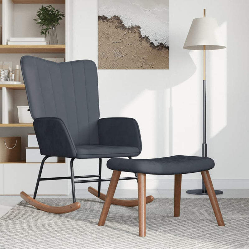 Rocking Chair with a Stool Dark Grey Velvet Payday Deals