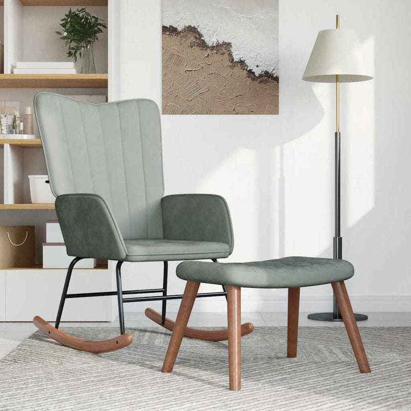 Rocking Chair with a Stool Light Grey Velvet Payday Deals