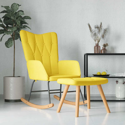 Rocking Chair with a Stool Mustard Yellow Fabric Payday Deals