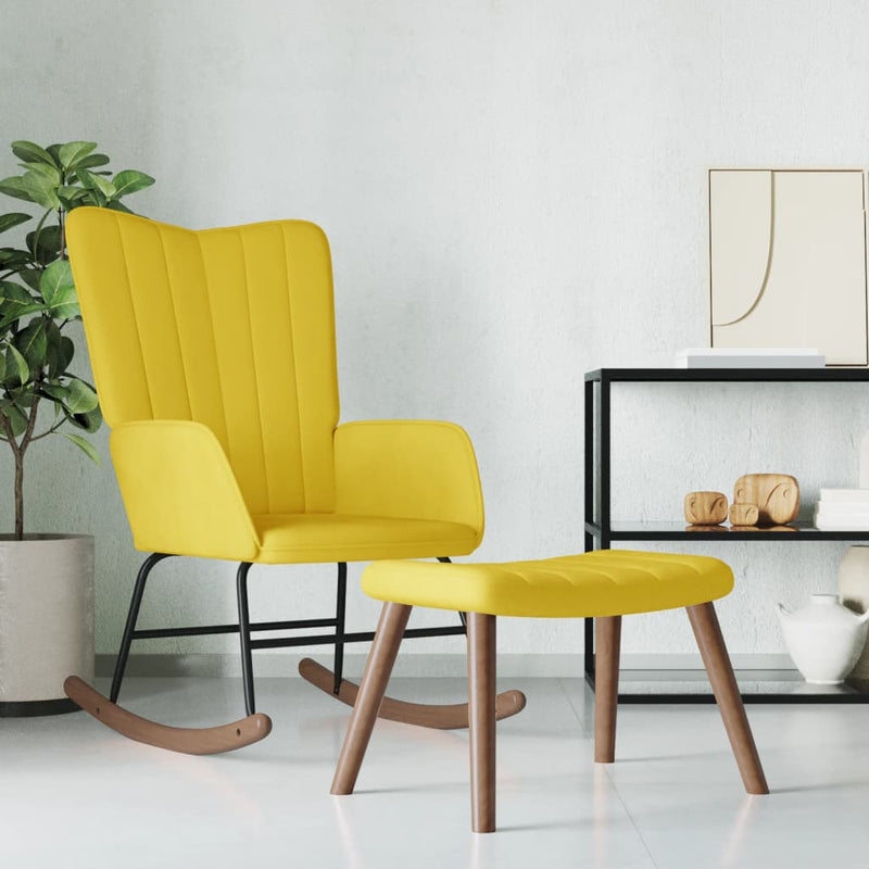 Rocking Chair with a Stool Mustard Yellow Velvet Payday Deals