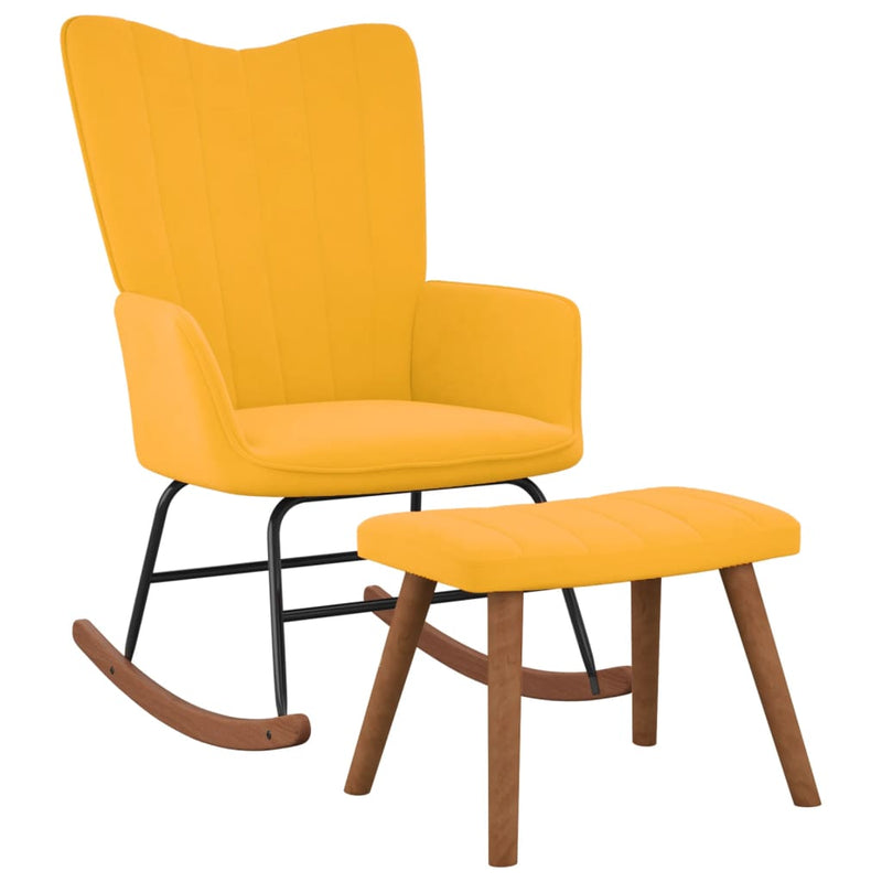 Rocking Chair with a Stool Mustard Yellow Velvet Payday Deals