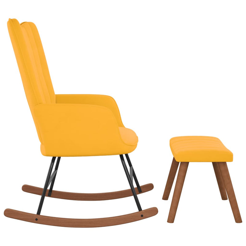 Rocking Chair with a Stool Mustard Yellow Velvet Payday Deals