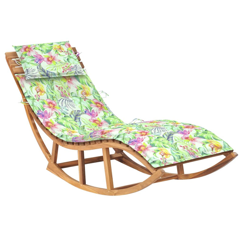 Rocking Sun Lounger with Cushion Solid Teak Wood Payday Deals