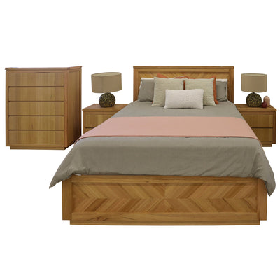 Rosemallow 4pc Queen Bed Frame Bedroom Suite Timber Bedside Tallboy Package Set