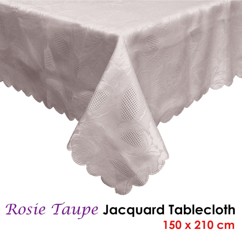 Rosie Taupe Luxury Jacquard Tablecloth 150 x 210 cm Payday Deals