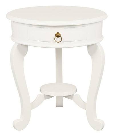 Round Cabriole Leg 1 Drawer Lamp Table (White) Payday Deals