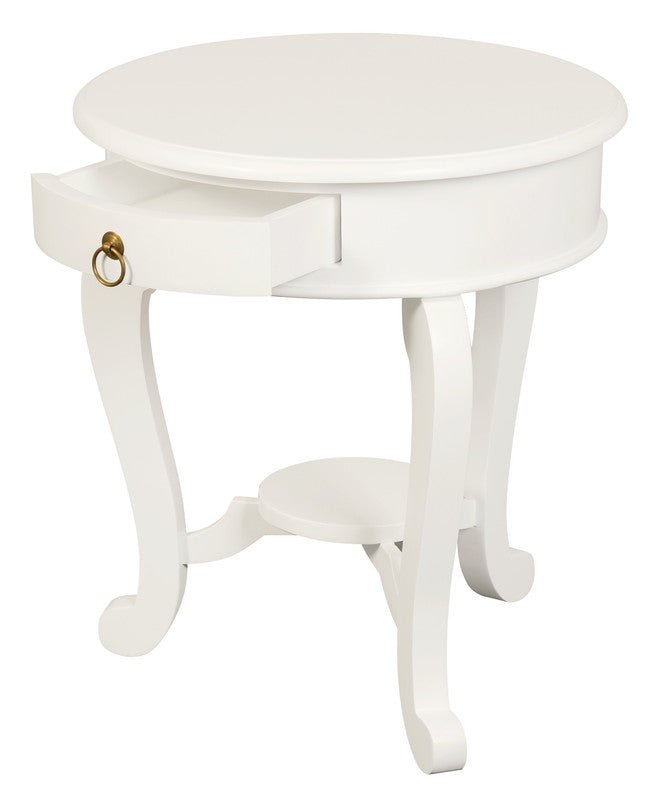 Round Cabriole Leg 1 Drawer Lamp Table (White) Payday Deals