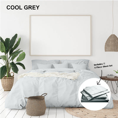 Royal Comfort 1000 Thread Count Bamboo Cotton Sheet and Quilt Cover Complete Set - King - Cool Grey