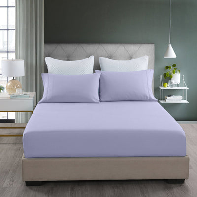 Royal Comfort 2000TC 3 Piece Fitted Sheet and Pillowcase Set Bamboo Cooling - King - Lilac Grey Payday Deals