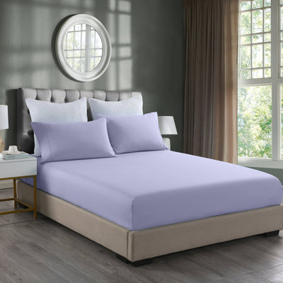 Royal Comfort 2000TC 3 Piece Fitted Sheet and Pillowcase Set Bamboo Cooling - Queen - Lilac Grey Payday Deals