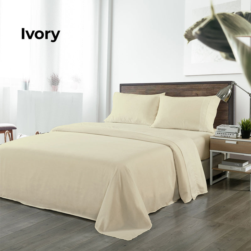 Royal Comfort Bamboo Blended Sheet & Pillowcases Set 1000TC Ultra Soft Bedding - Double - Ivory Payday Deals