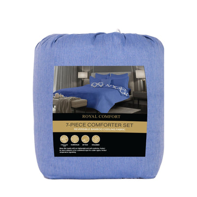 Royal Comfort Bamboo Cooling Reversible 7 Piece Comforter Set Bedspread - King - Royal Blue Payday Deals