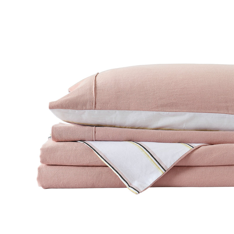 Royal Comfort Hemp Braid Cotton Blend Quilt Cover Set Reverse Stripe Bedding - King - Dusk Pink Payday Deals