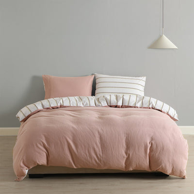 Royal Comfort Hemp Braid Cotton Blend Quilt Cover Set Reverse Stripe Bedding - King - Dusk Pink Payday Deals