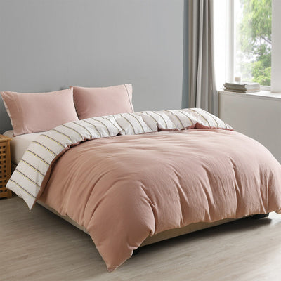 Royal Comfort Hemp Braid Cotton Blend Quilt Cover Set Reverse Stripe Bedding - King - Dusk Pink Payday Deals