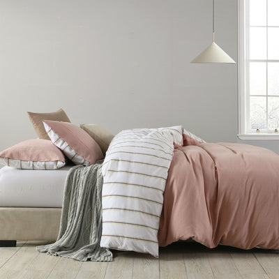 Royal Comfort Hemp Braid Cotton Blend Quilt Cover Set Reverse Stripe Bedding - King - Dusk Pink Payday Deals