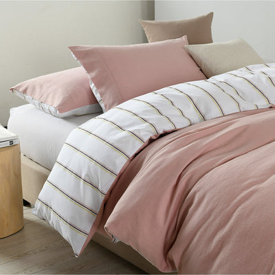 Royal Comfort Hemp Braid Cotton Blend Quilt Cover Set Reverse Stripe Bedding - King - Dusk Pink Payday Deals