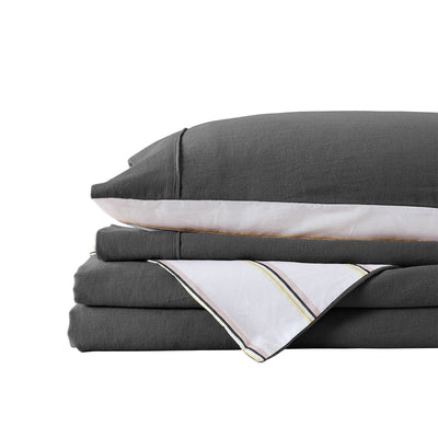 Royal Comfort Hemp Braid Cotton Blend Quilt Cover Set Reverse Stripe Bedding - Queen - Charcoal Payday Deals