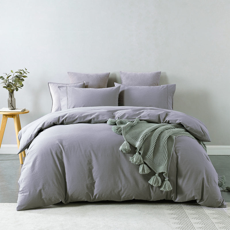 Royal Comfort Vintage Washed 100 % Cotton Quilt Cover Set Single - Grey Payday Deals