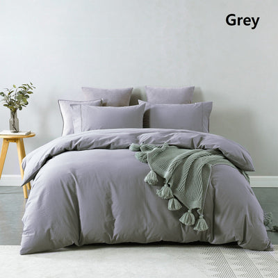 Royal Comfort Vintage Washed 100 % Cotton Quilt Cover Set Single - Grey Payday Deals