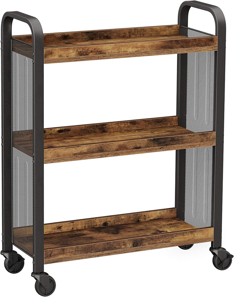 Rustic Brown Kitchen Trolley Rolling Cart with Steel Structure (66 x 26 x 85 cm) Payday Deals