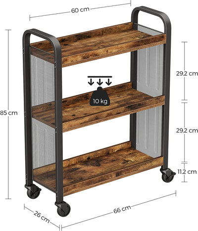 Rustic Brown Kitchen Trolley Rolling Cart with Steel Structure (66 x 26 x 85 cm) Payday Deals