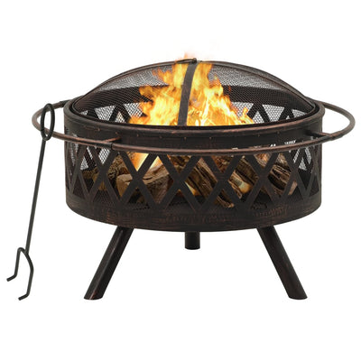 Rustic Fire Pit with Poker 76 cm XXL Steel Payday Deals
