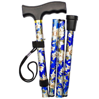 Safe Home Care Adjustable Folding Metal Walking Stick Floral 33-37" Blue Payday Deals