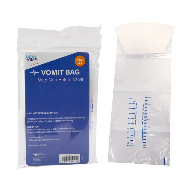 Safe Home Care Vomit Bag With Non Return Valve Approx 1183ml 5pc Payday Deals