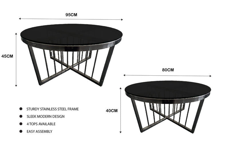 Salina Coffee Table 80cm Black Base - Black Glass Payday Deals