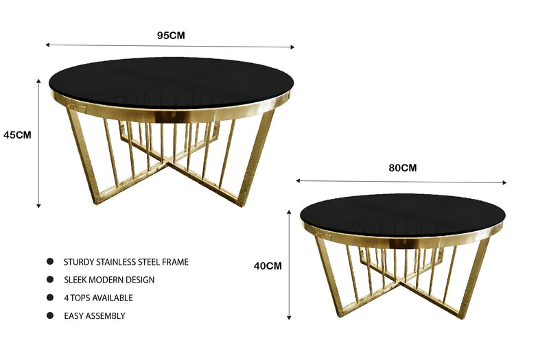 Salina Coffee Table 80cm Gold Base - Black Glass Payday Deals