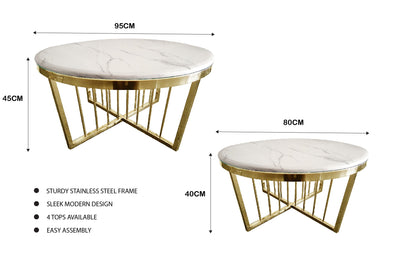 Salina Coffee Table 80cm Gold Base - White Marble