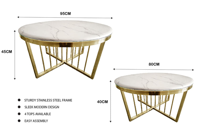 Salina Coffee Table 80cm Gold Base - White Marble Payday Deals
