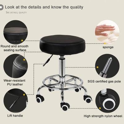 Salon Chair Bar Swivel Stool Office Roller Wheels Portable Height Adjust Leather BS8401(x2) Payday Deals
