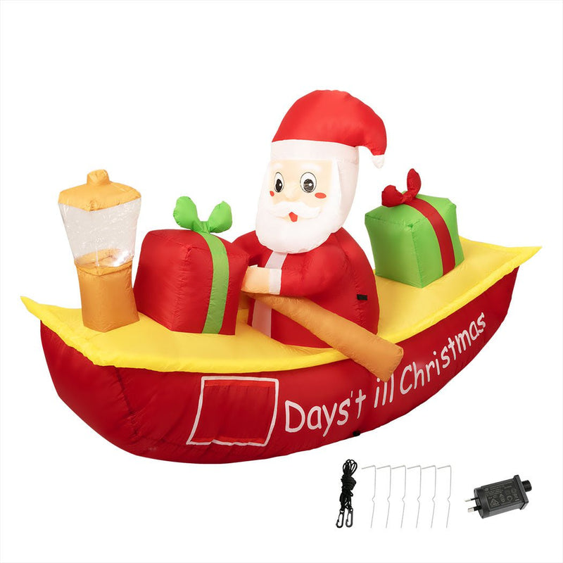 Santaco Christmas Inflatable Santa Clau Boat 2.1M Xmas Outdoor Decor LED Lights Payday Deals