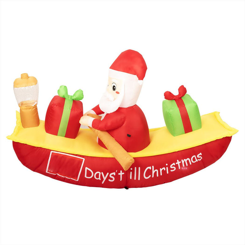 Santaco Christmas Inflatable Santa Clau Boat 2.1M Xmas Outdoor Decor LED Lights Payday Deals