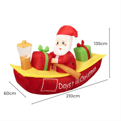 Santaco Christmas Inflatable Santa Clau Boat 2.1M Xmas Outdoor Decor LED Lights Payday Deals