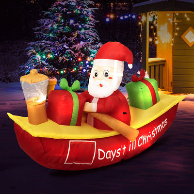 Santaco Christmas Inflatable Santa Clau Boat 2.1M Xmas Outdoor Decor LED Lights Payday Deals