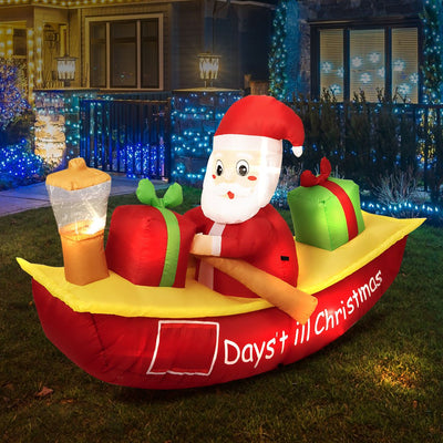 Santaco Christmas Inflatable Santa Clau Boat 2.1M Xmas Outdoor Decor LED Lights Payday Deals